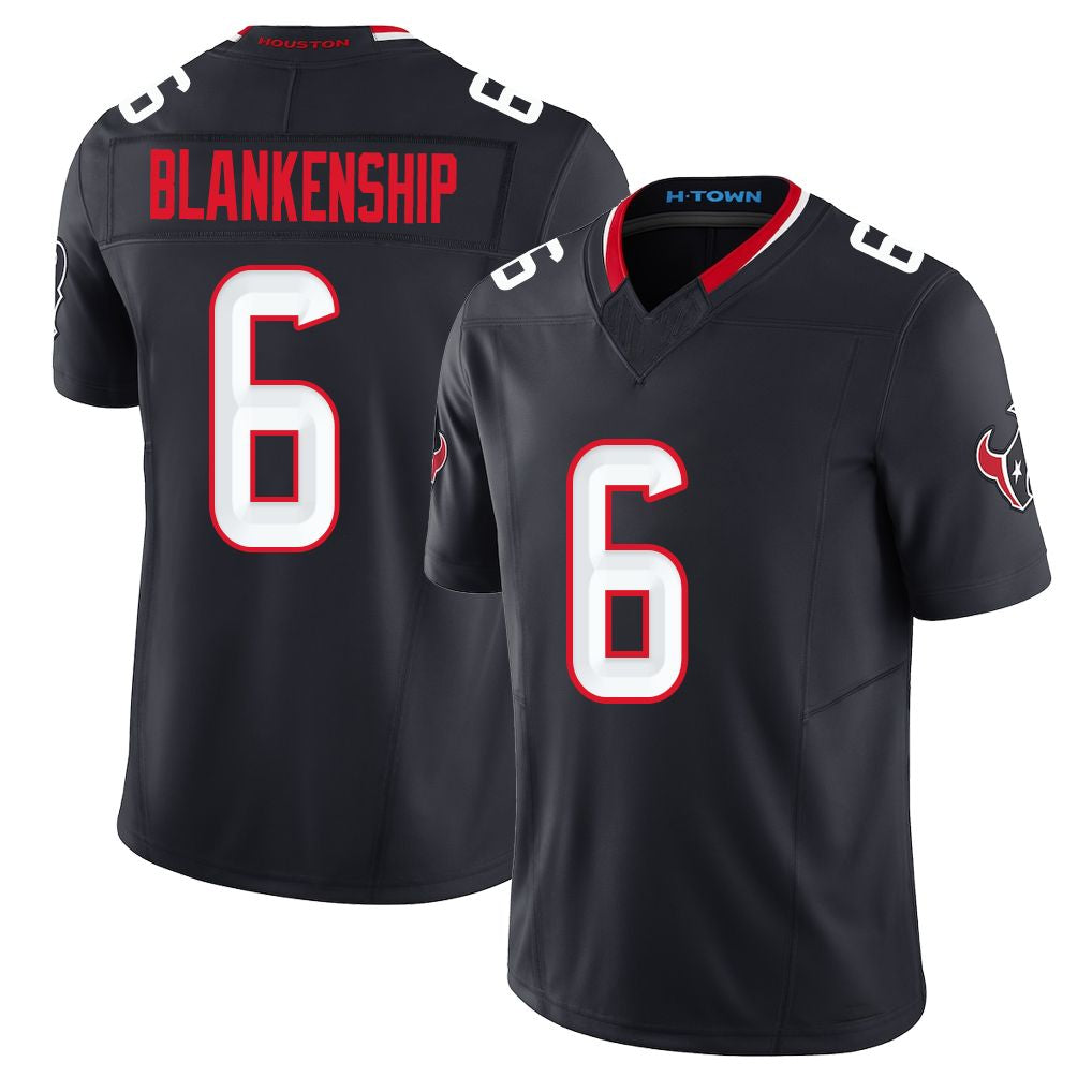 Houston #6 Blankenship Player Football V Neck Short Sleeve Navy Jersey Reed For Men Youth Women Gift