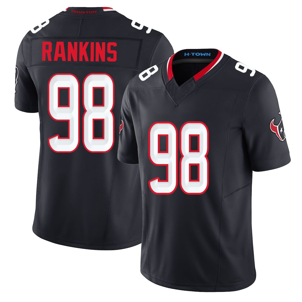 Houston #98 Rankins Player Football V Neck Short Sleeve Navy Jersey Sheldon For Men Youth Women Gift
