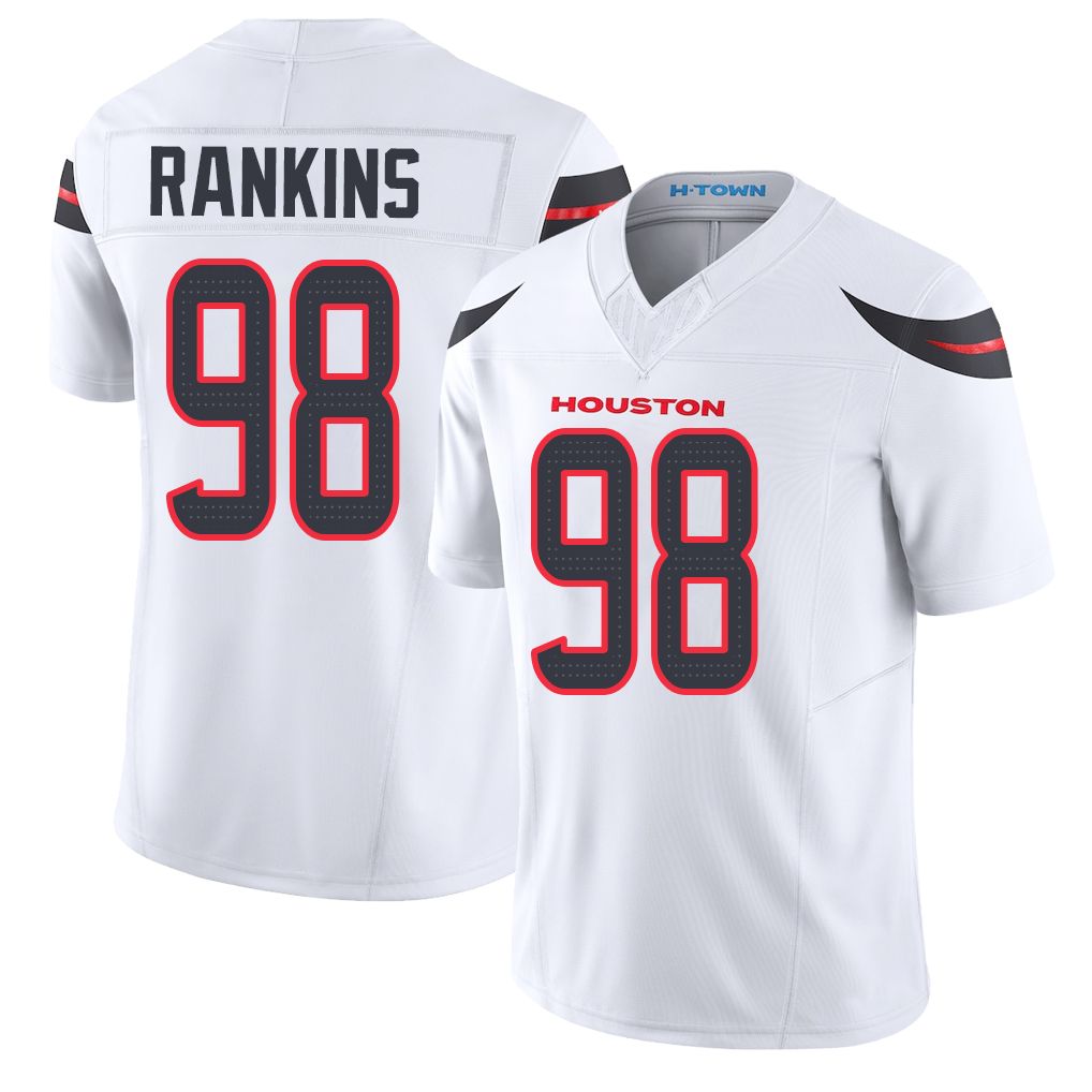 Houston #98 Rankins Player Football V Neck Short Sleeve White Jersey Sheldon For Men Youth Women Gift