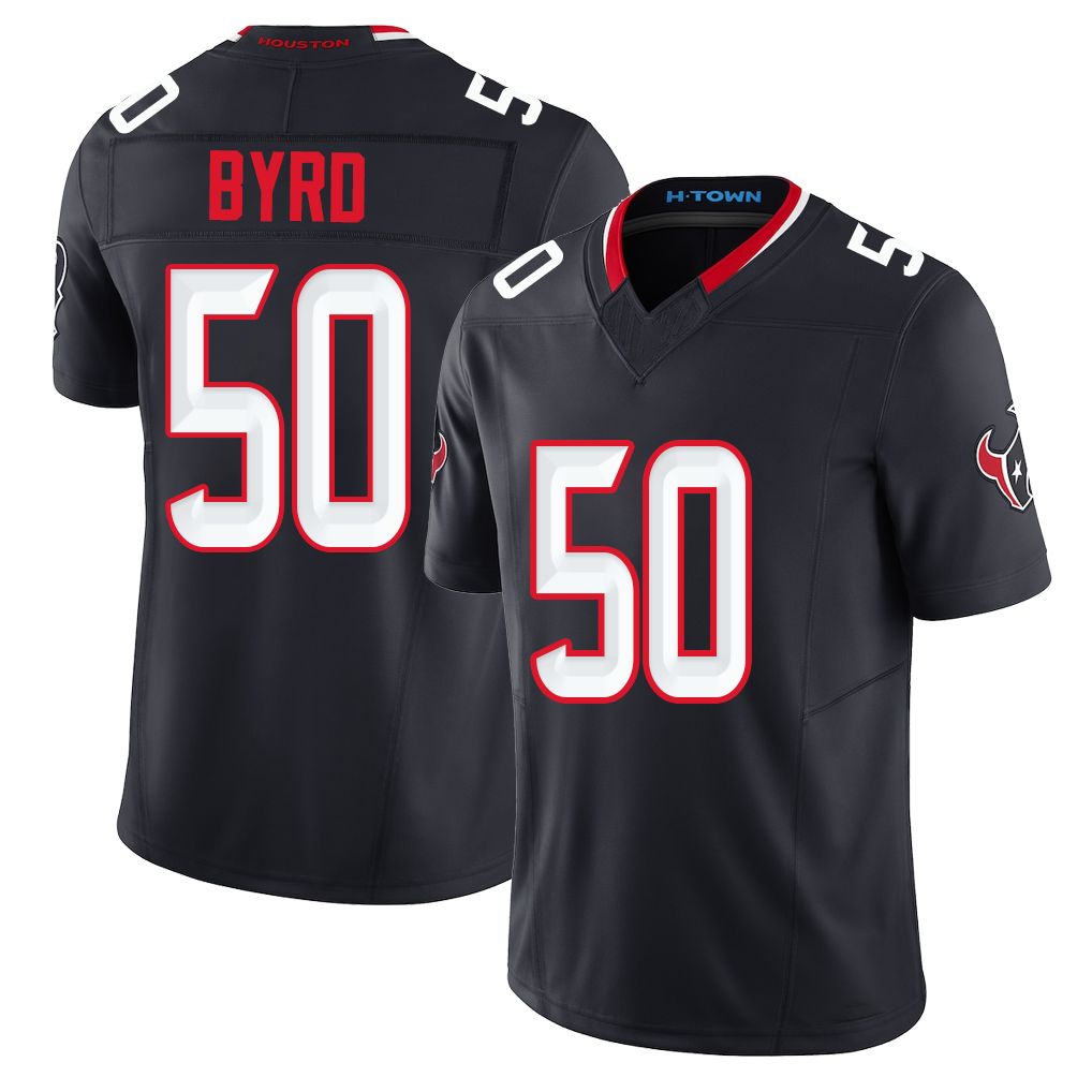 Houston #50 Byrd Player Football V Neck Short Sleeve Navy Jersey Solomon For Men Youth Women Gift