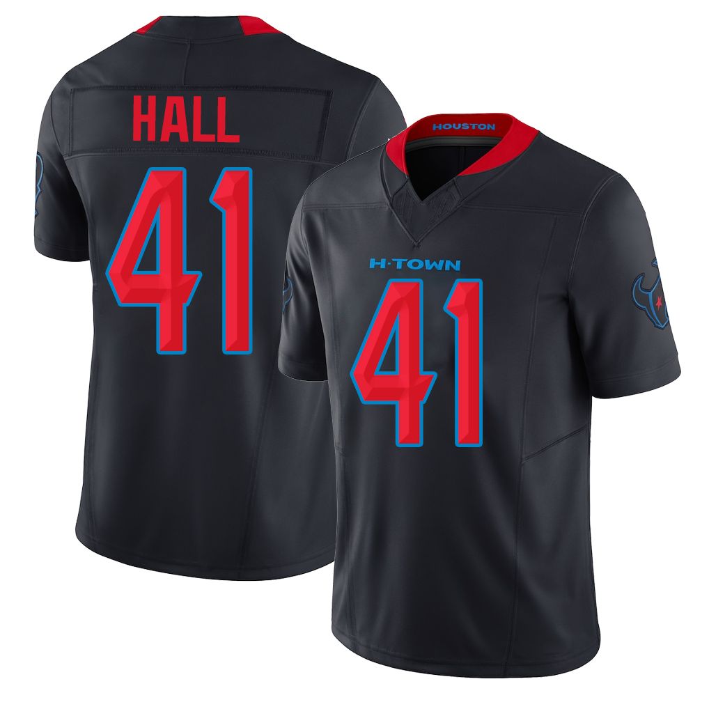Houston #41 Hall Player Football V Neck Short Sleeve Jersey Navy Stephen For Men Youth Women Gift