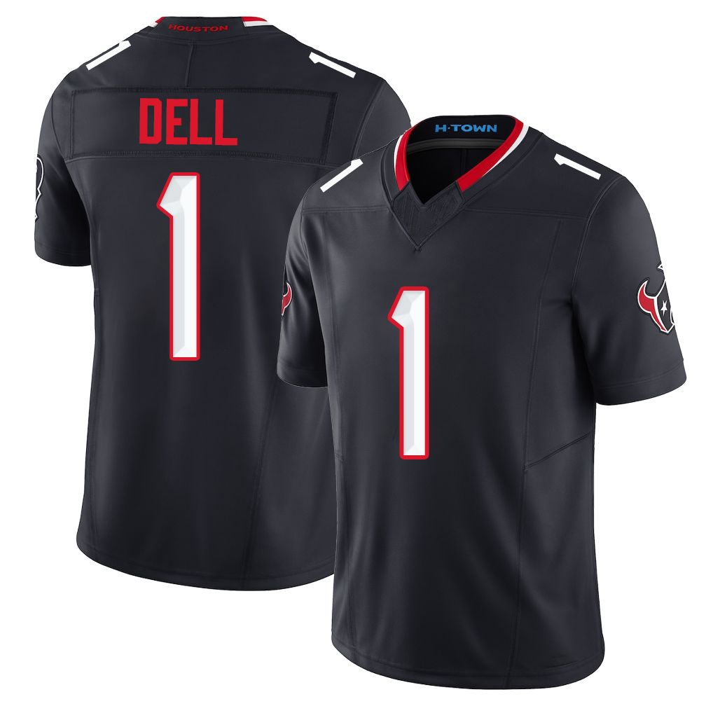 Houston #1 Dell Player Football V Neck Short Sleeve Navy Jersey Tank For Men Youth Women Gift
