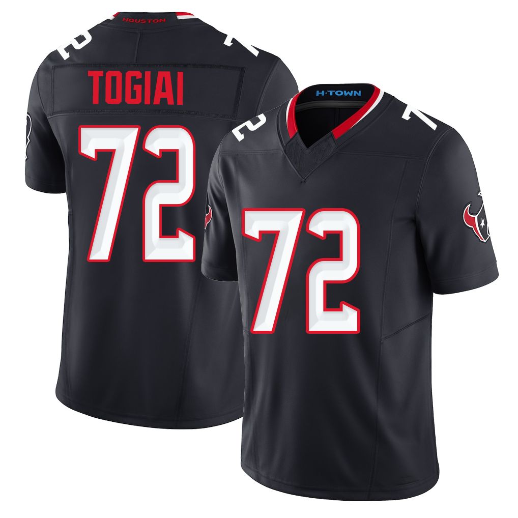 Houston #72 Togiai Player Football V Neck Short Sleeve Navy Jersey Tommy For Men Youth Women Gift