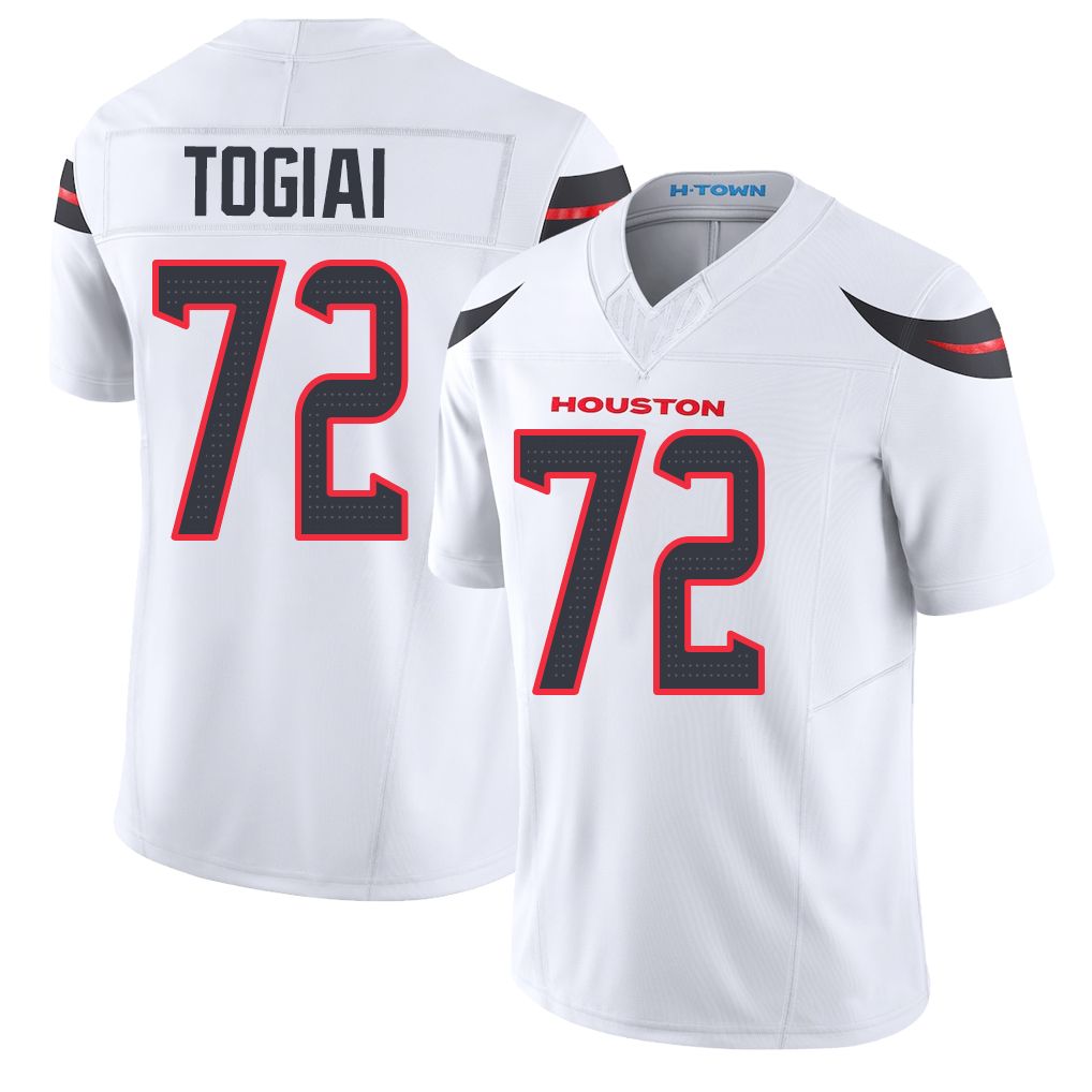 Houston #72 Togiai Player Football V Neck Short Sleeve White Jersey Tommy For Men Youth Women Gift