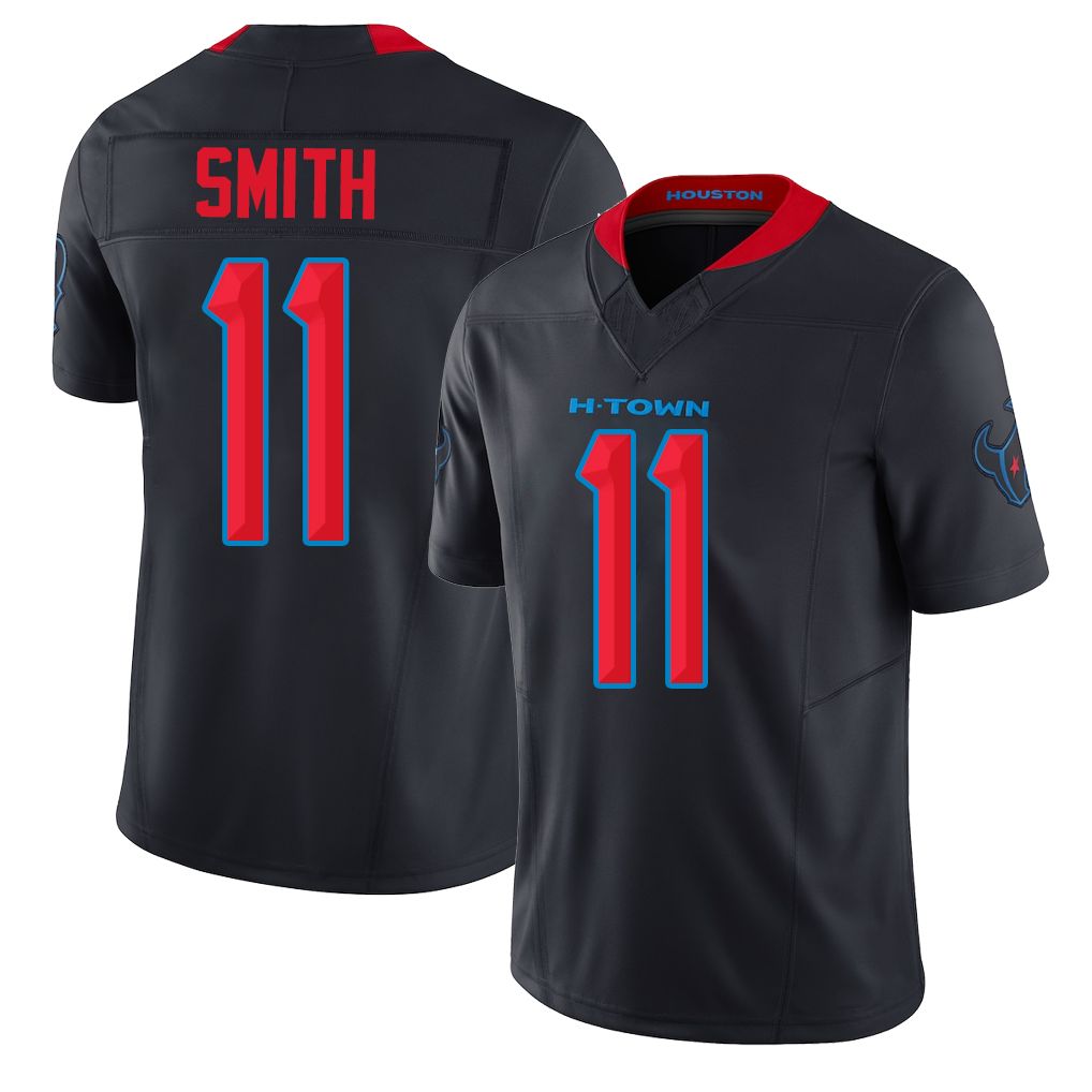 Houston #11 Smith Player Football V Neck Short Sleeve Jersey Navy Tremon For Men Youth Women Gift