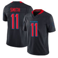 Houston #11 Smith Player Football V Neck Short Sleeve Jersey Navy Tremon For Men Youth Women Gift