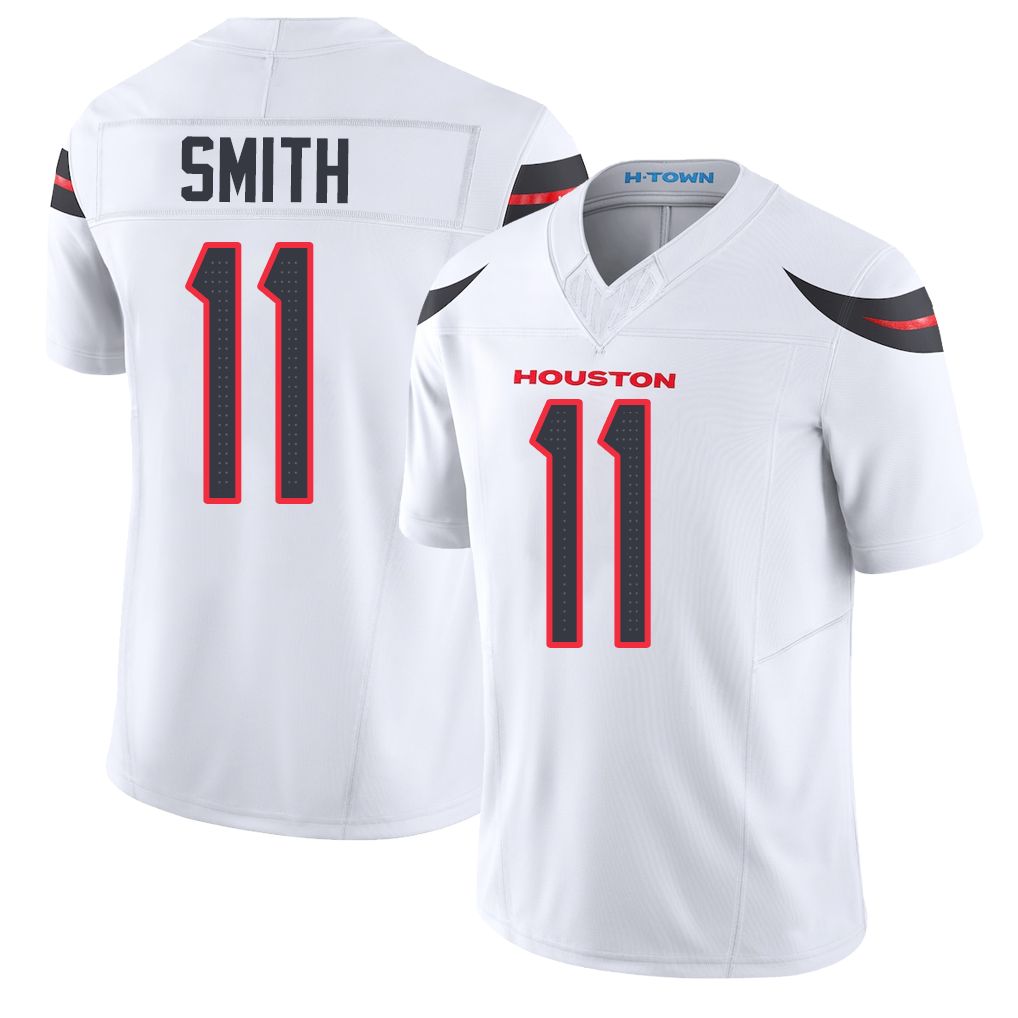 Houston #11 Smith Player Football V Neck Short Sleeve White Jersey Tremon For Men Youth Women Gift