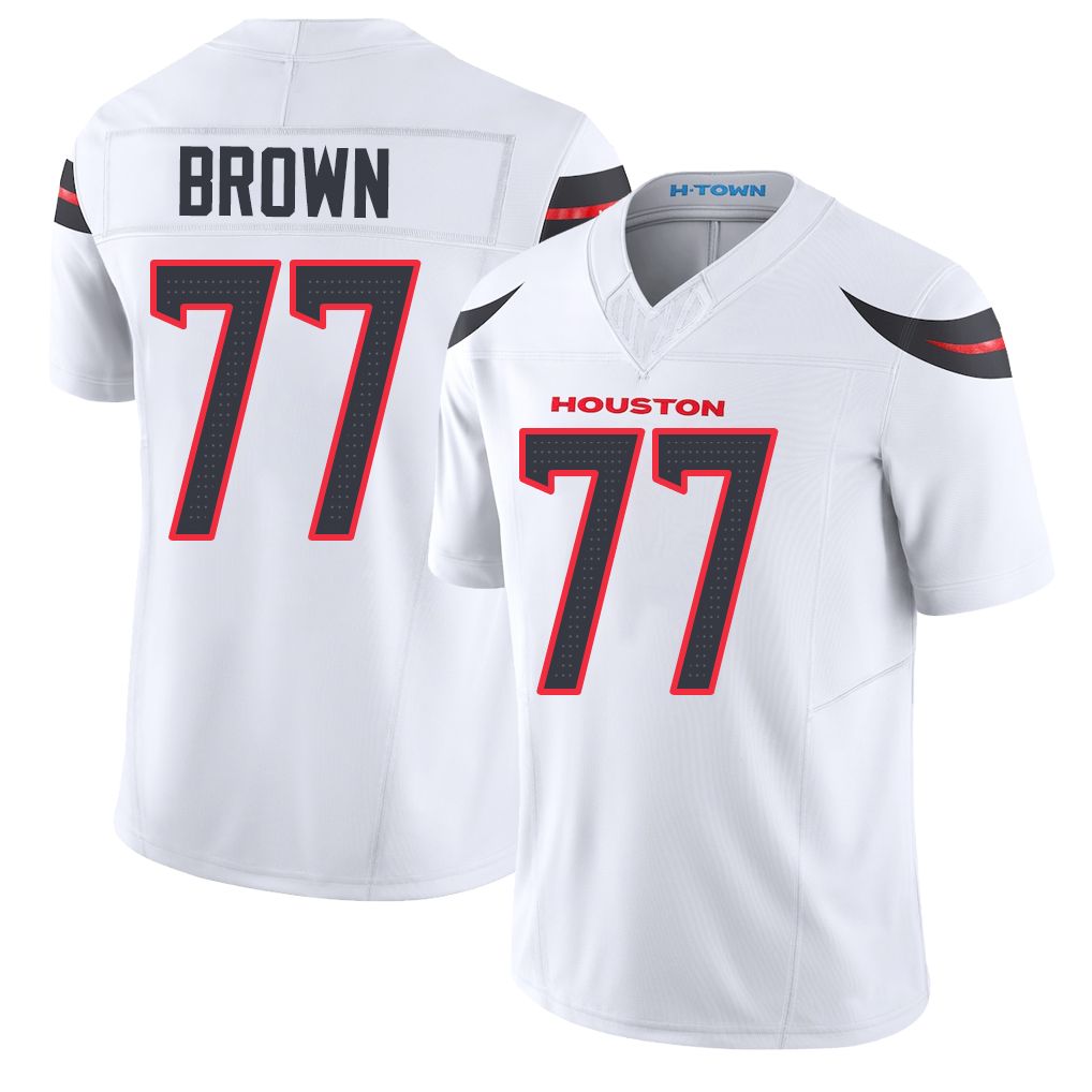 Houston #77 Brown Player Football V Neck Short Sleeve White Jersey Trent For Men Youth Women Gift