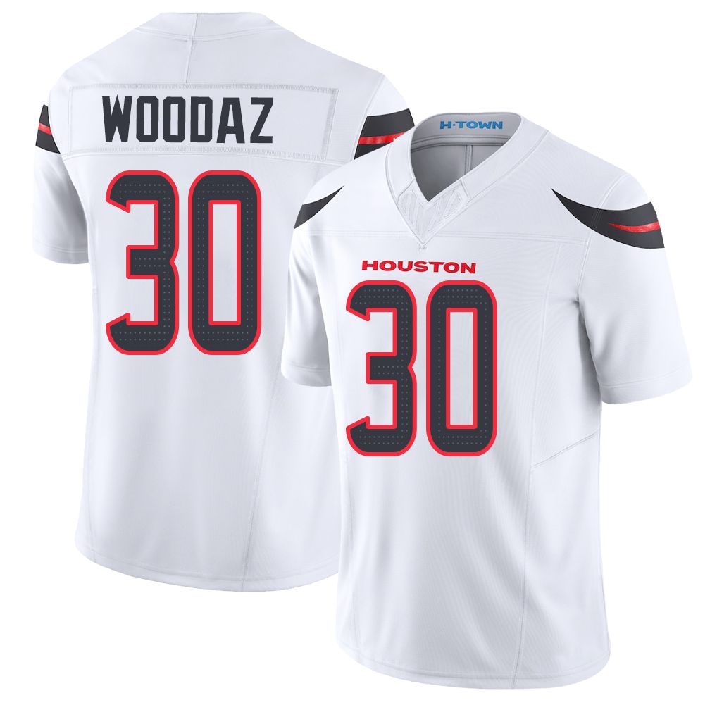 Houston #30 Woodaz Player Football V Neck Short Sleeve White Jersey Wade For Men Youth Women Gift