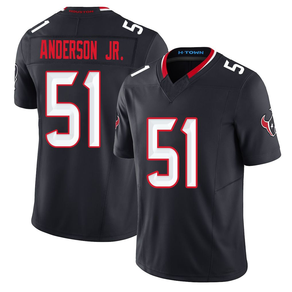 Houston #51 Anderson Jr. Player Football V Neck Short Sleeve Navy Jersey Will For Men Youth Women Gift
