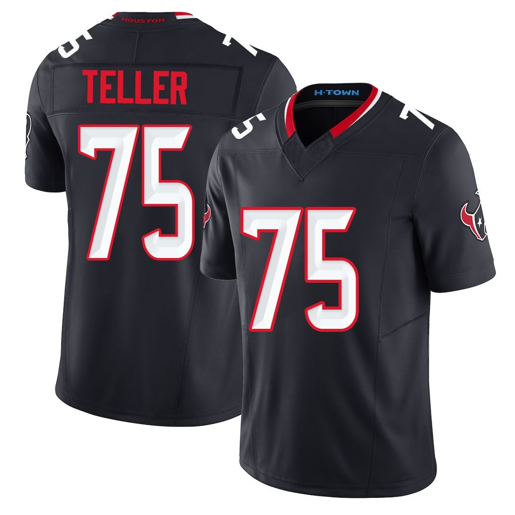 Houston #75 Teller Player Football V Neck Short Sleeve Navy Jersey Wyatt For Men Youth Women Gift