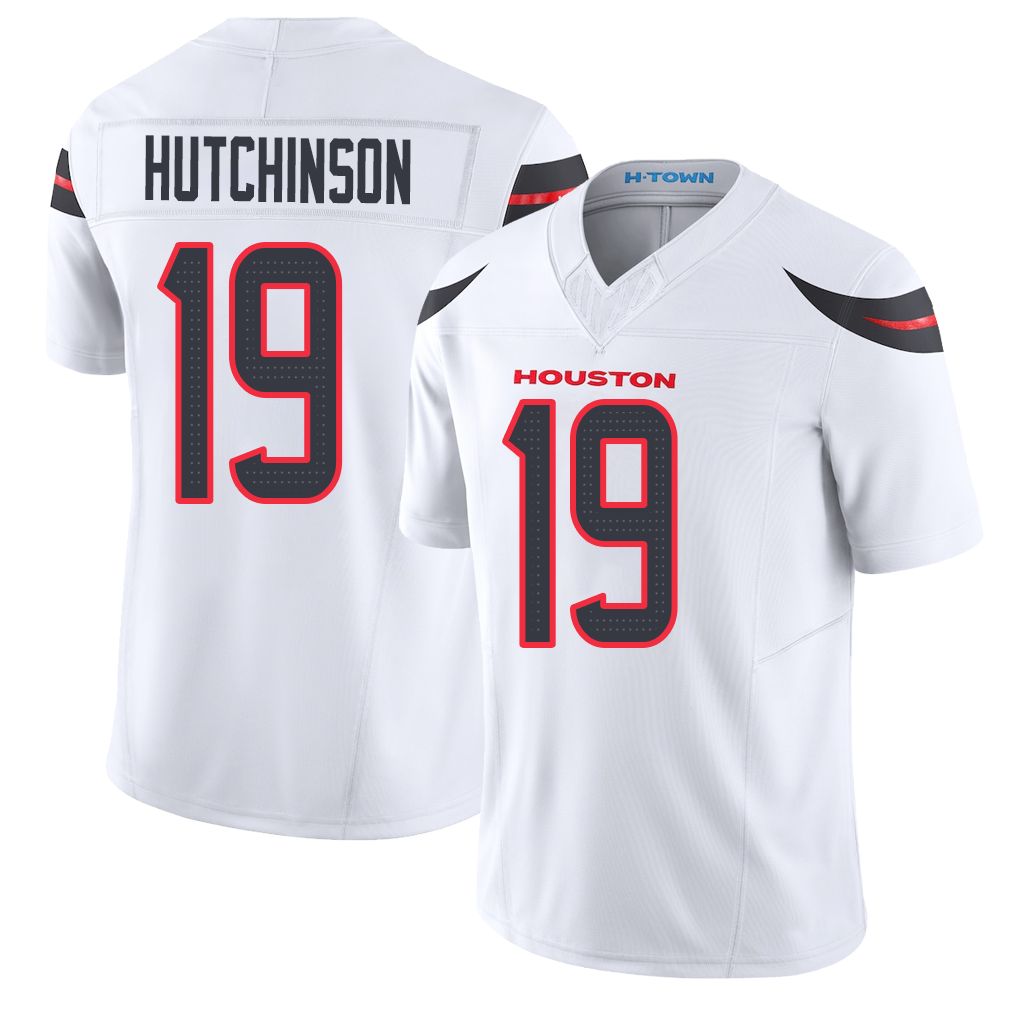 Houston #19 Hutchinson Player Football V Neck Short Sleeve White Jersey Xavier For Men Youth Women Gift
