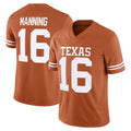 Texas #16 Manning Player College Football V Neck Short Sleeve Orange Jersey Arch For Men Youth Women