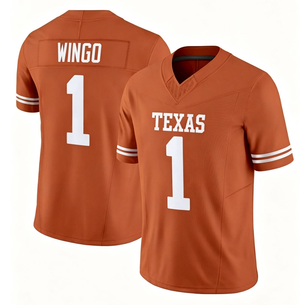 Texas #1 Wingo Player College Football V Neck Short Sleeve Orange Jersey Ryan For Men Youth Women