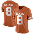 Texas #8 Coleman Player College Football V Neck Short Sleeve Orange Jersey Cam For Men Youth Women