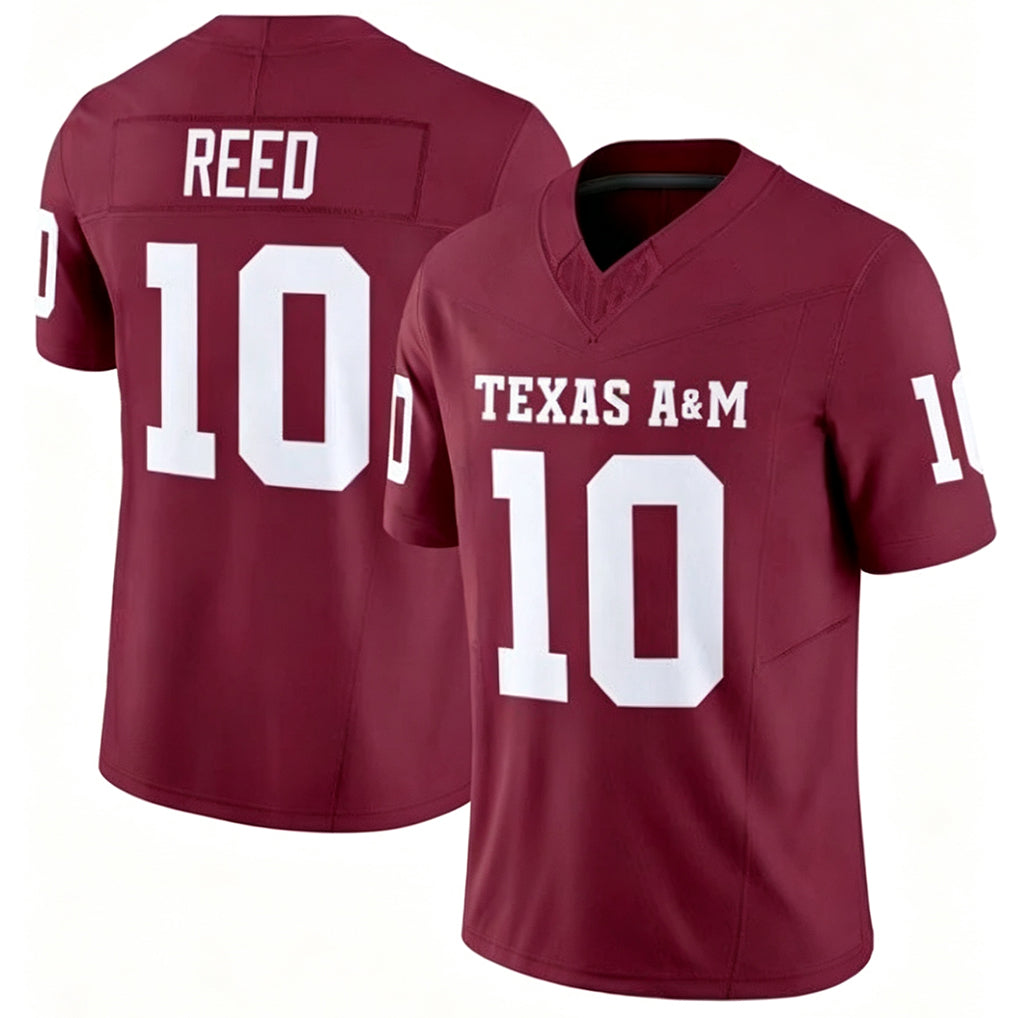 Texas A&M #10 Reed Player College Football V Neck Short Sleeve Maroon Jersey Marcel For Men Youth Women