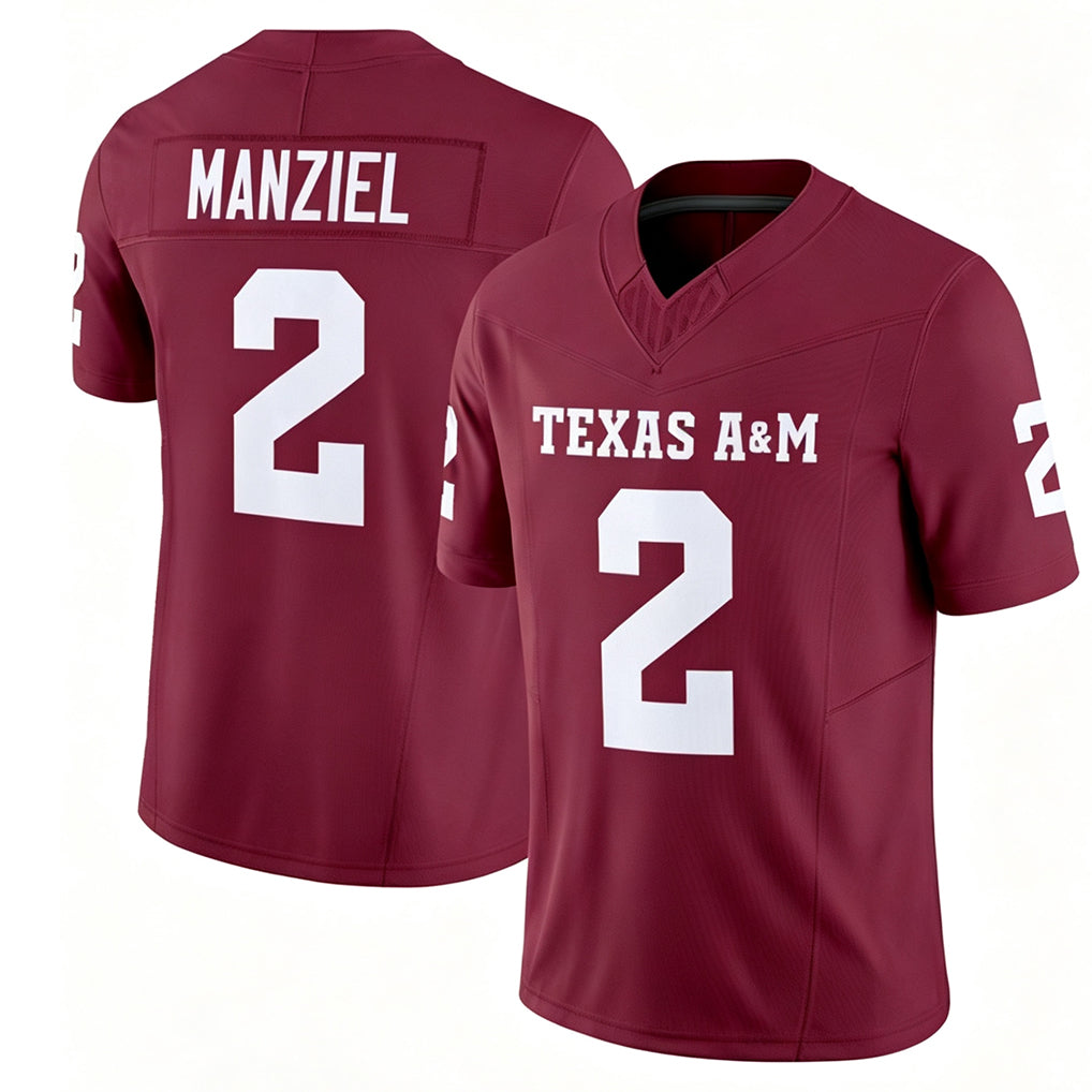 Texas A&M #2 Manziel Player College Football V Neck Short Sleeve Maroon Jersey Johnny For Men Youth Women