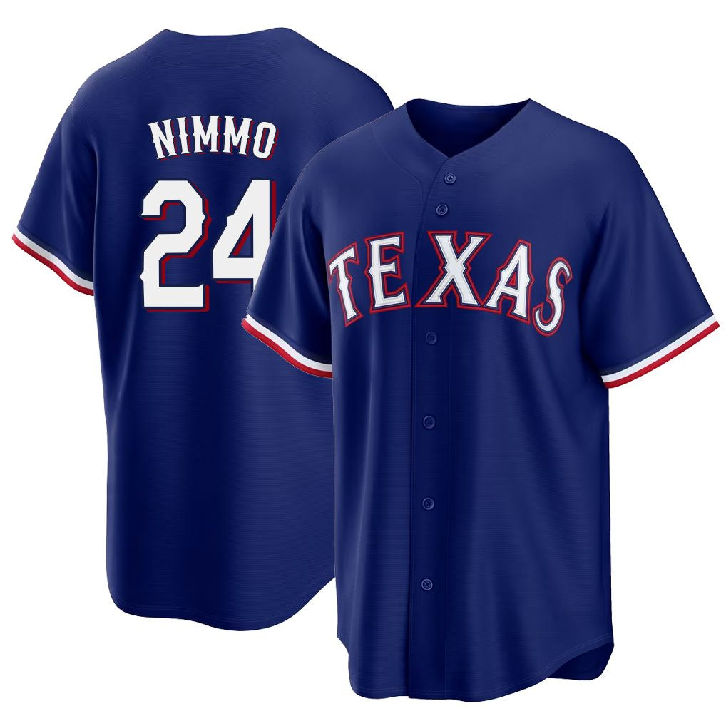 Texas #24 Nimmo Player Baseball Short Sleeve royal Jersey Brandon For Men Women Youth Gift