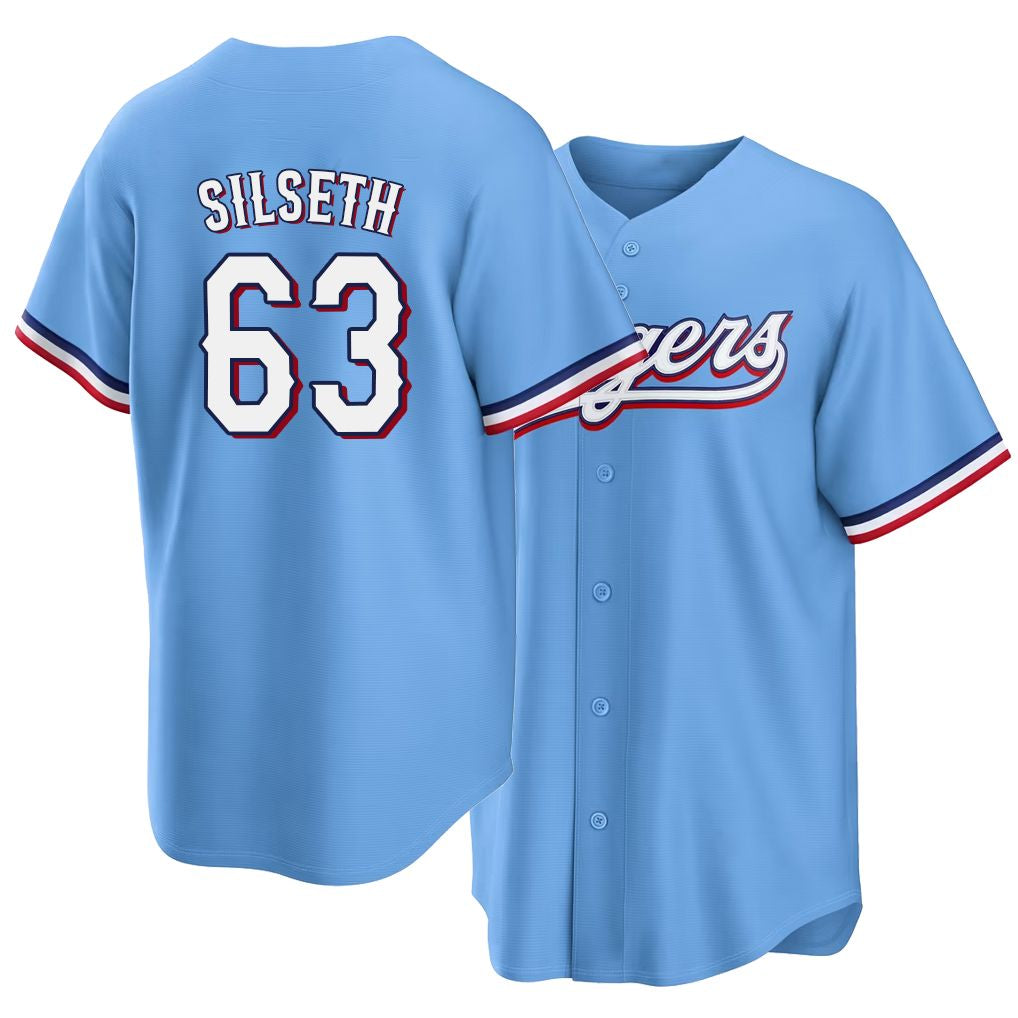 Texas #63 Silseth Player Baseball Short Sleeve light blue Jersey Chase For Men Women Youth Gift