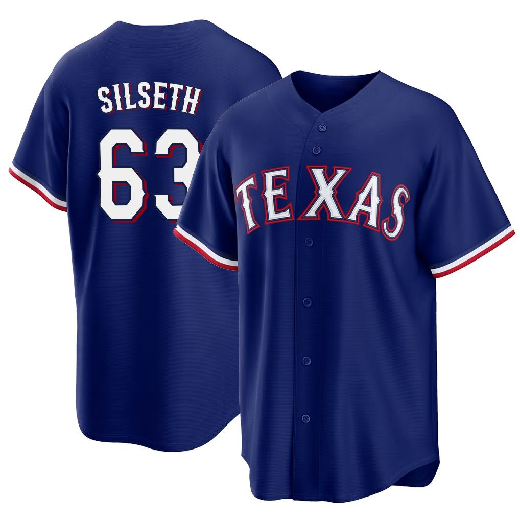 Texas #63 Silseth Player Baseball Short Sleeve royal Jersey Chase For Men Women Youth Gift