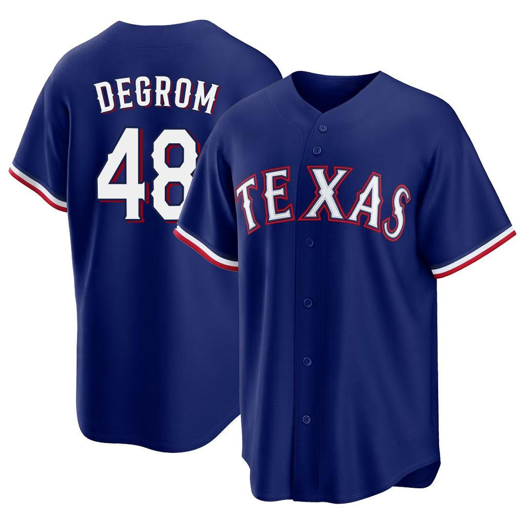 Texas #48 deGrom Player Baseball Short Sleeve royal Jersey Jacob For Men Women Youth Gift