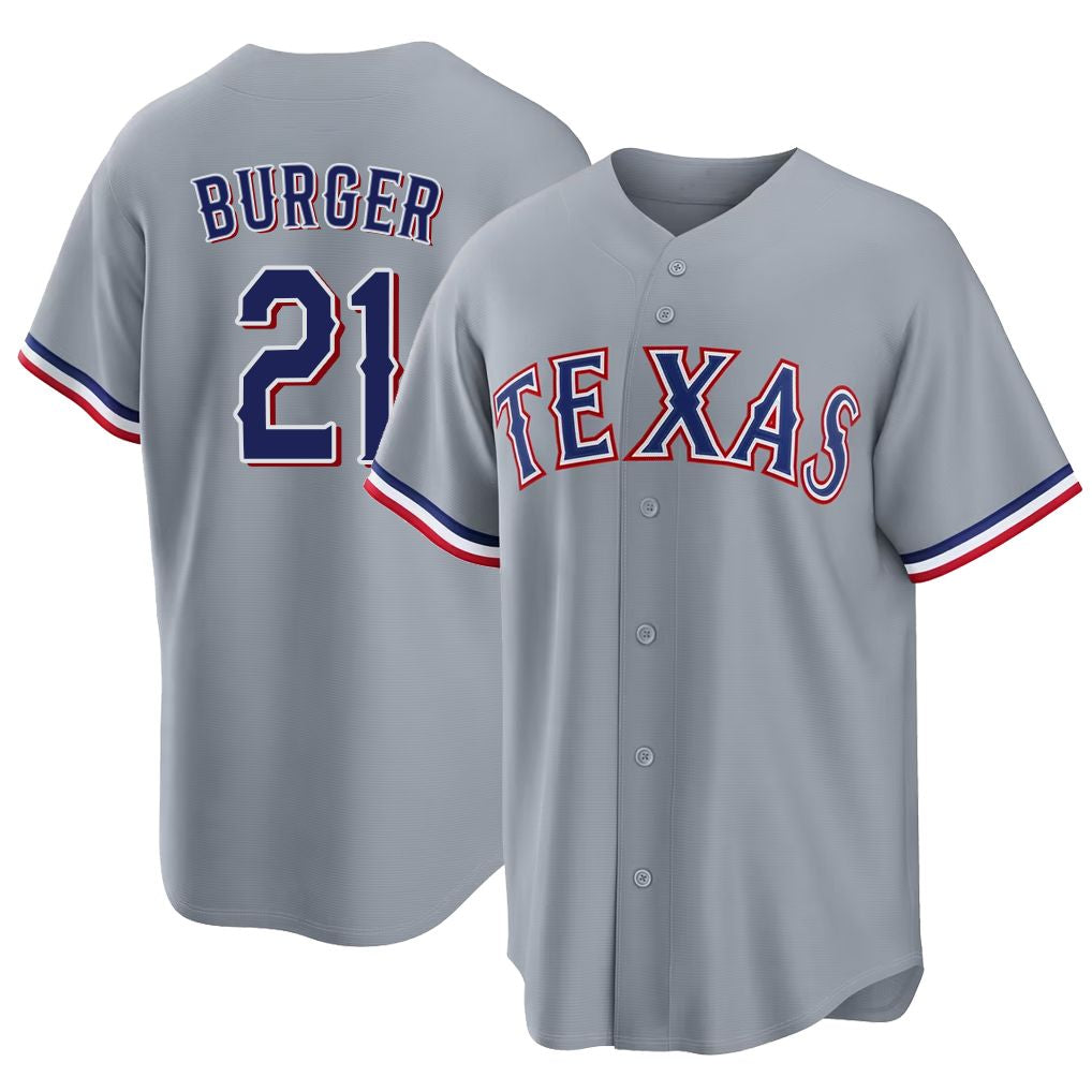 Texas #21 Burger Player Baseball Short Sleeve gray Jersey Jake For Men Women Youth Gift