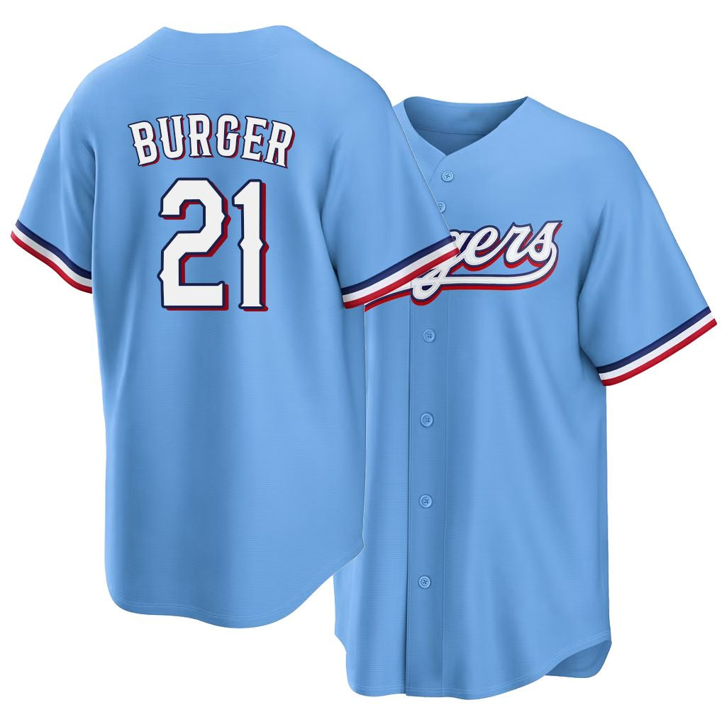 Texas #21 Burger Player Baseball Short Sleeve light blue Jersey Jake For Men Women Youth Gift