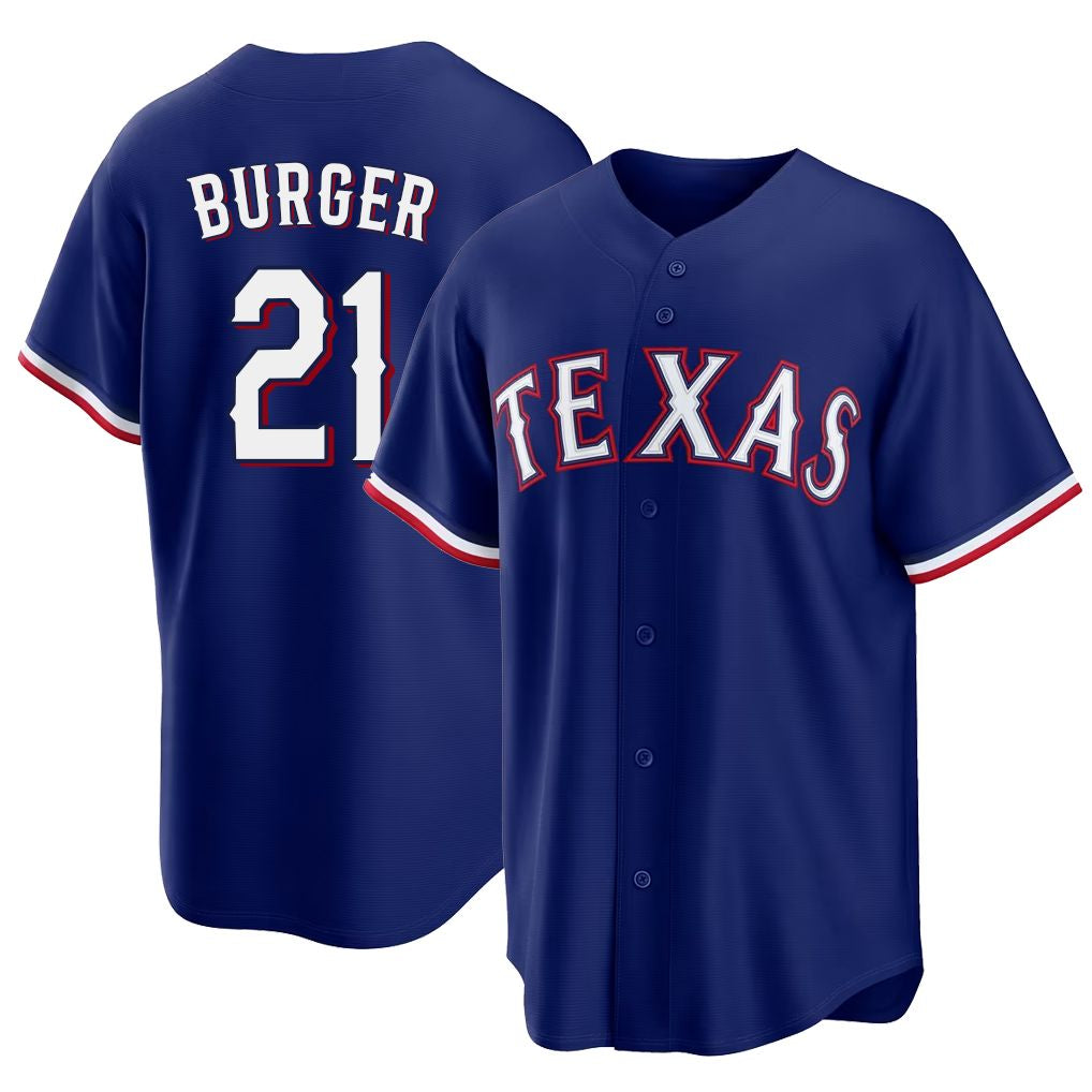 Texas #21 Burger Player Baseball Short Sleeve royal Jersey Jake For Men Women Youth Gift