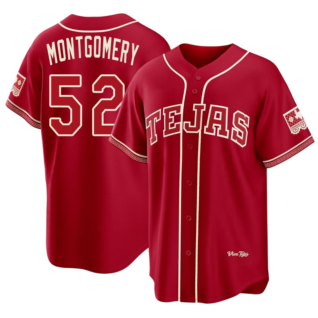 Texas #52 Montgomery Player Baseball Short Sleeve Red Jersey Jordan For Men Women Youth Gift