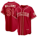 Texas #51 Williams Player Baseball Short Sleeve Red Jersey Trevor For Men Women Youth Gift