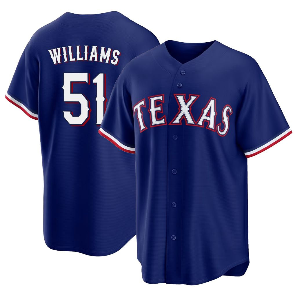 Texas #51 Williams Player Baseball Short Sleeve royal Jersey Trevor For Men Women Youth Gift
