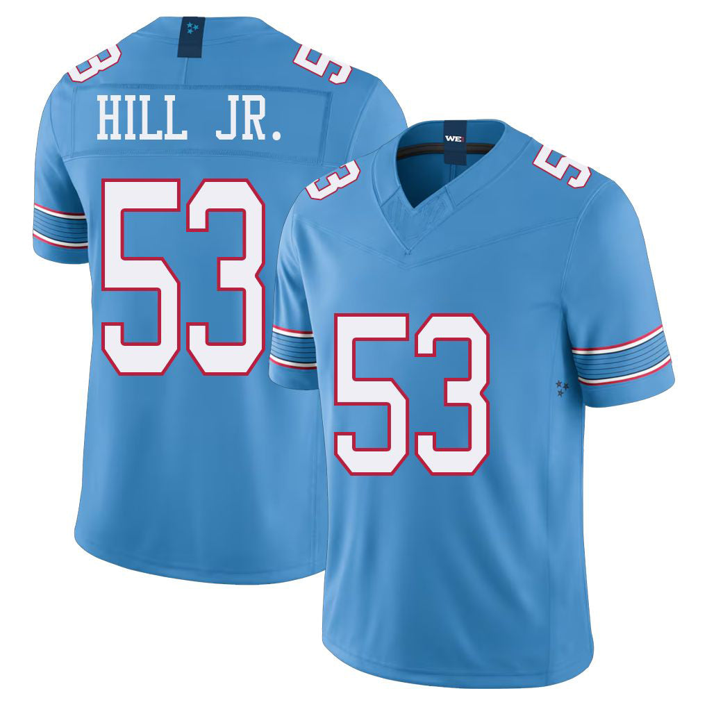 Tennessee #53 Hill Jr. Player Football V Neck Short Sleeve Light Blue Jersey Anthony For Men Youth Women Gift