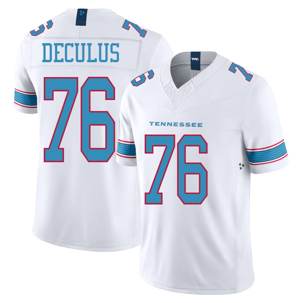 Tennessee #76 Deculus Player Football V Neck Short Sleeve White Jersey Austin For Men Youth Women Gift