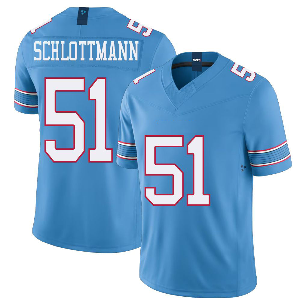 Tennessee #51 Schlottmann Player Football V Neck Short Sleeve Light Blue Jersey Austin For Men Youth Women Gift