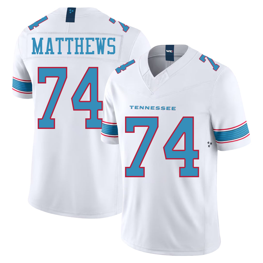 Tennessee #74 Matthews Player Football V Neck Short Sleeve White Jersey Bruce For Men Youth Women Gift