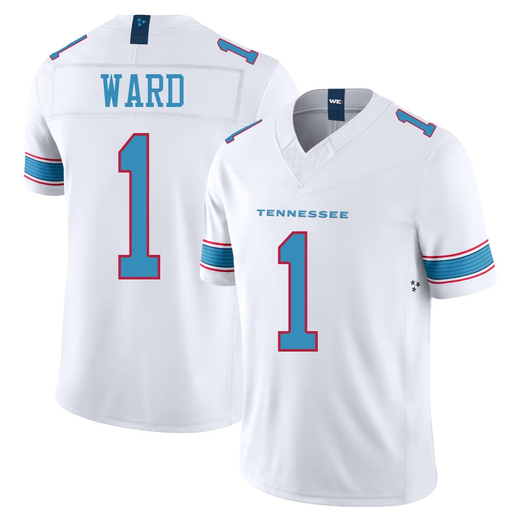 Tennessee #1 Ward Player Football V Neck Short Sleeve White Jersey Cam For Men Youth Women Gift