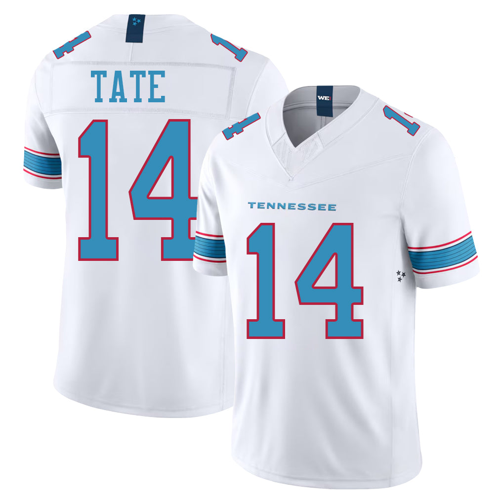 Tennessee #14 Tate Player Football V Neck Short Sleeve White Jersey Carnell For Men Youth Women Gift