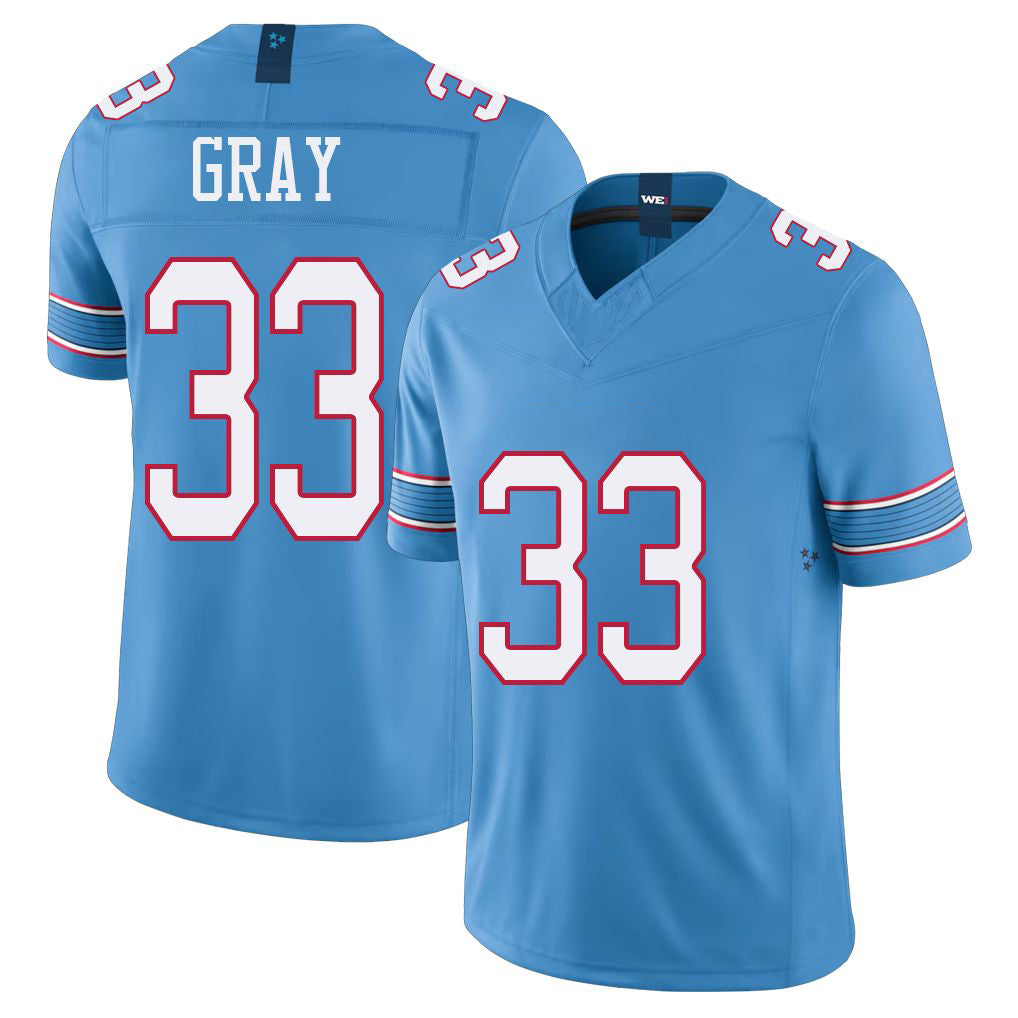 Tennessee #33 Gray Player Football V Neck Short Sleeve Light Blue Jersey Cedric For Men Youth Women Gift
