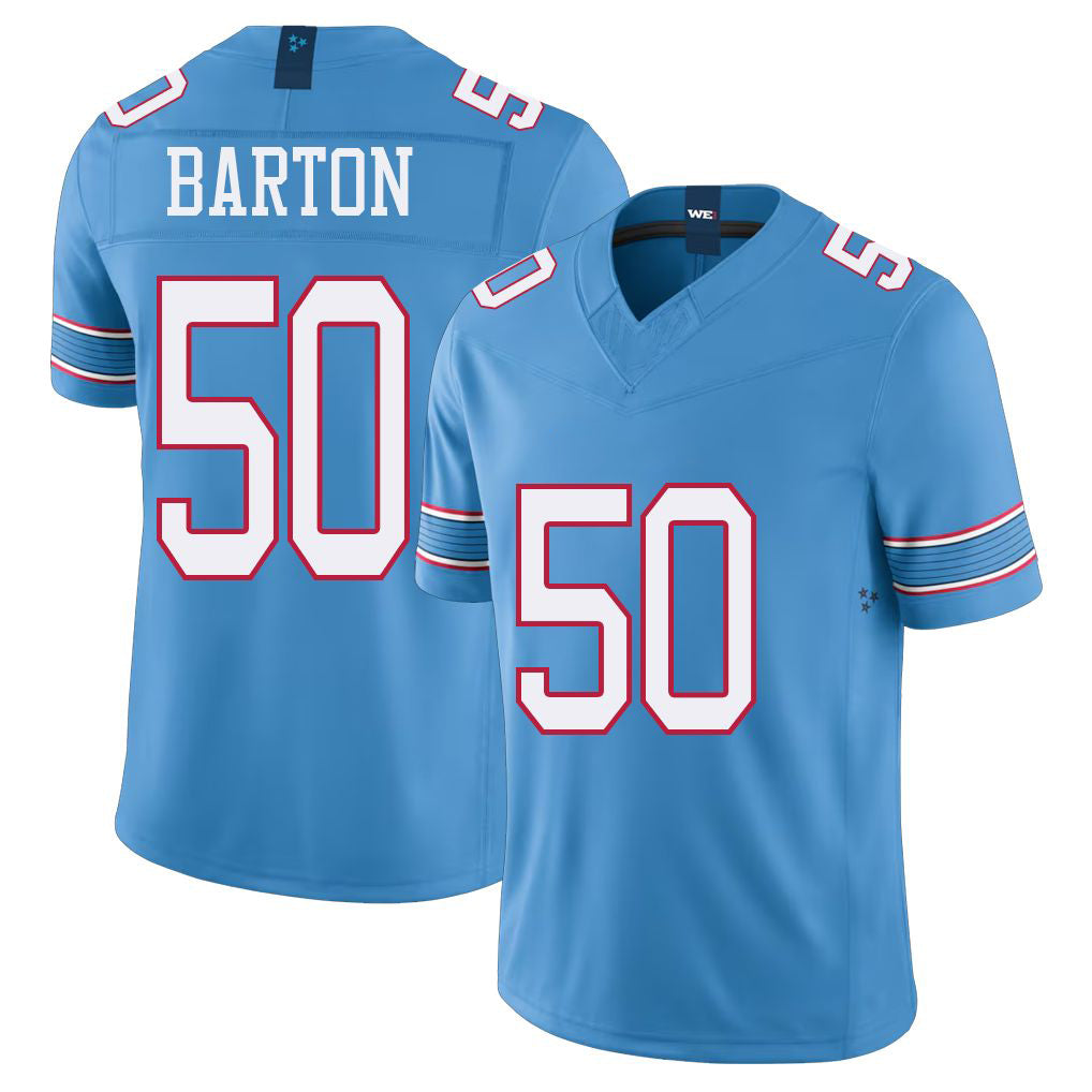 Tennessee #50 Barton Player Football V Neck Short Sleeve Light Blue Jersey Cody For Men Youth Women Gift