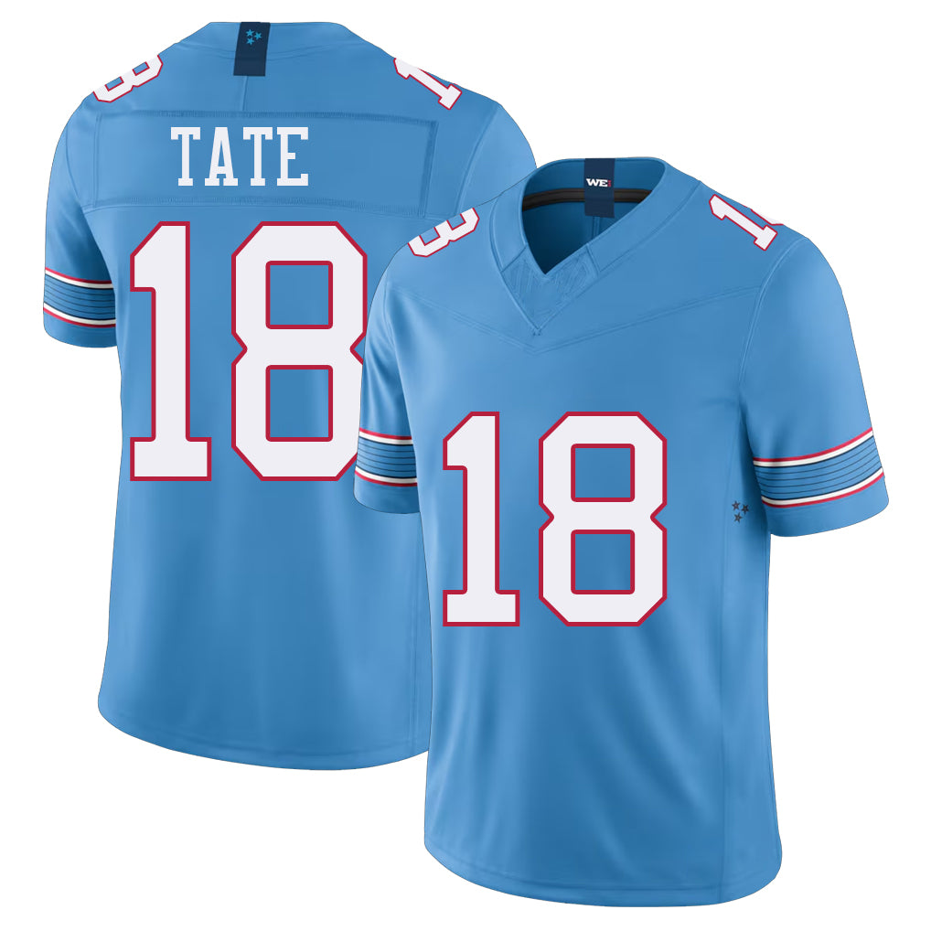 Tennessee #18 Flott Player Football V Neck Short Sleeve Light Blue Jersey Cordale For Men Youth Women Gift