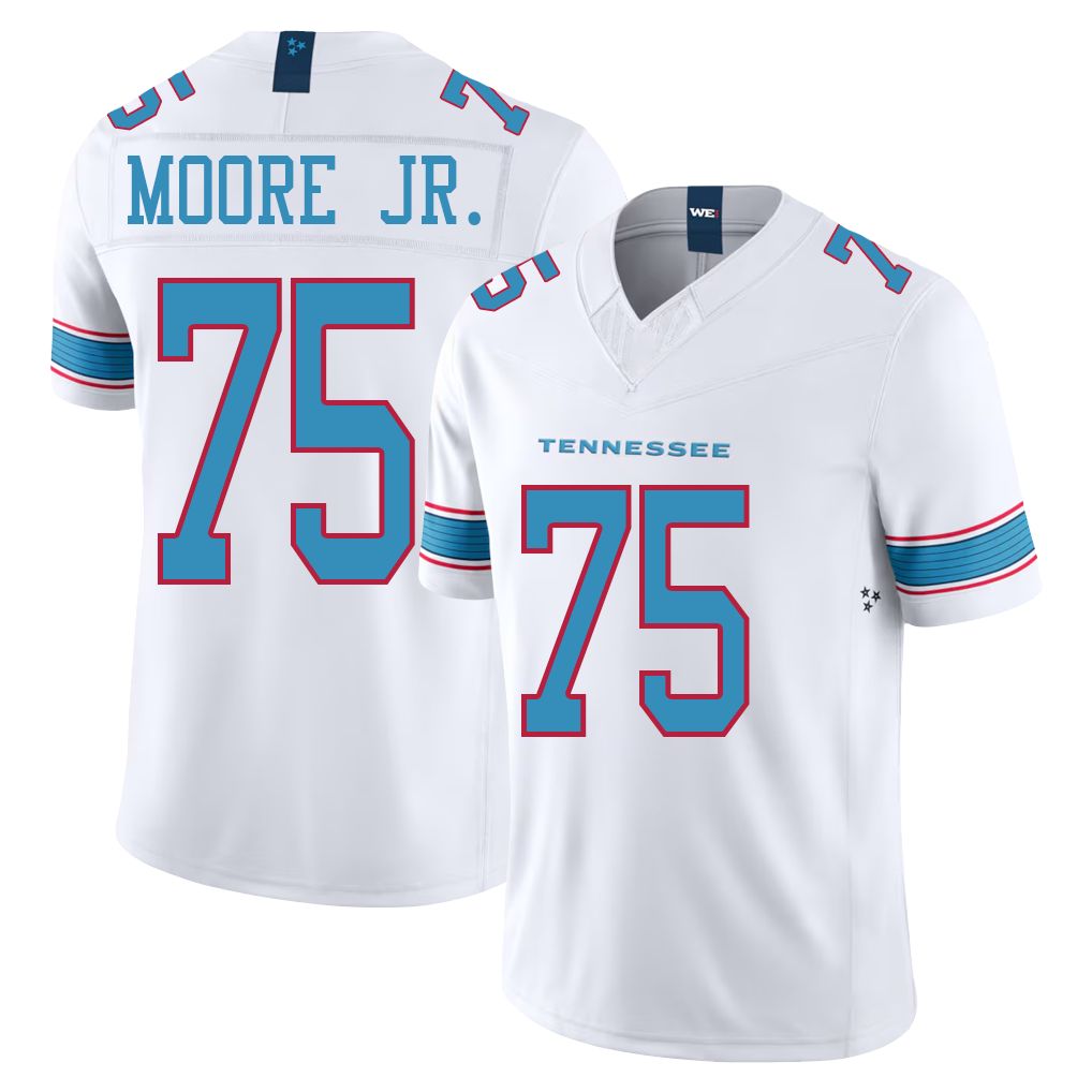 Tennessee #75 Moore Jr. Player Football V Neck Short Sleeve White Jersey Dan For Men Youth Women Gift