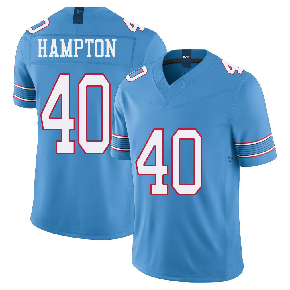 Tennessee #40 Hampton Player Football V Neck Short Sleeve Light Blue Jersey Dominique For Men Youth Women Gift