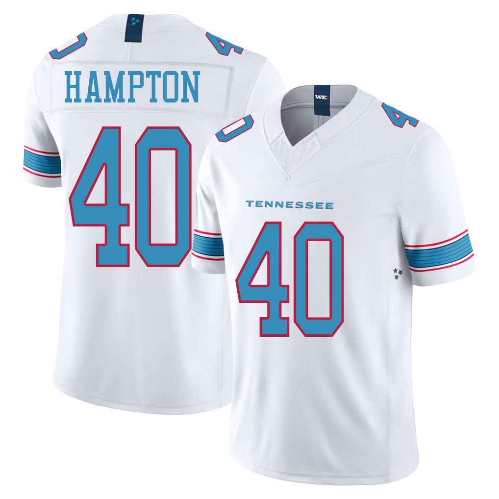 Tennessee #40 Hampton Player Football V Neck Short Sleeve White Jersey Dominique For Men Youth Women Gift