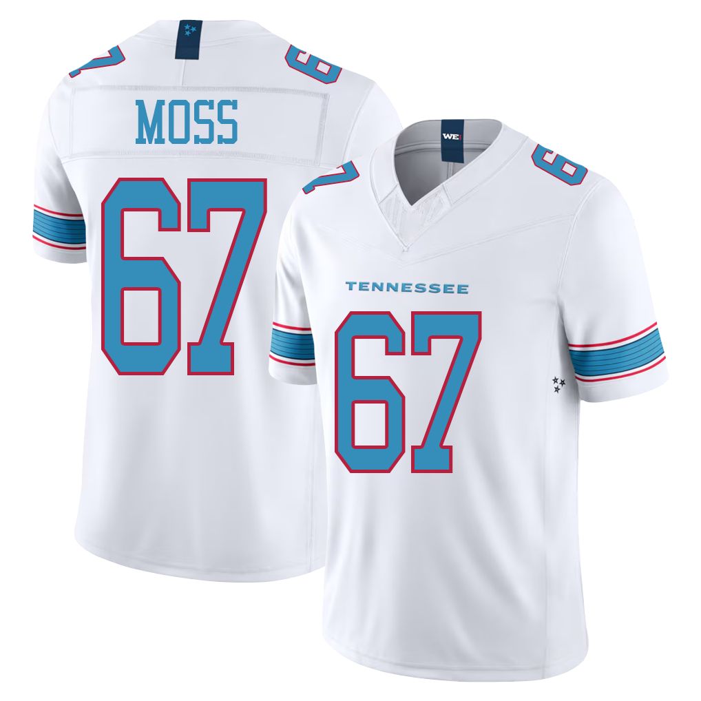 Tennessee #67 Moss Player Football V Neck Short Sleeve White Jersey Drew For Men Youth Women Gift