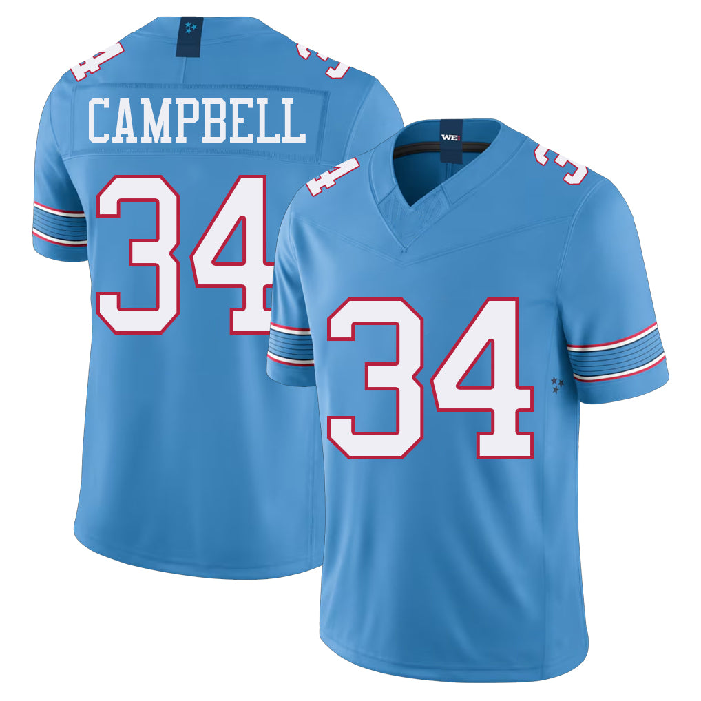 Tennessee #34 Campbell Player Football V Neck Short Sleeve Light Blue Jersey Earl For Men Youth Women Gift