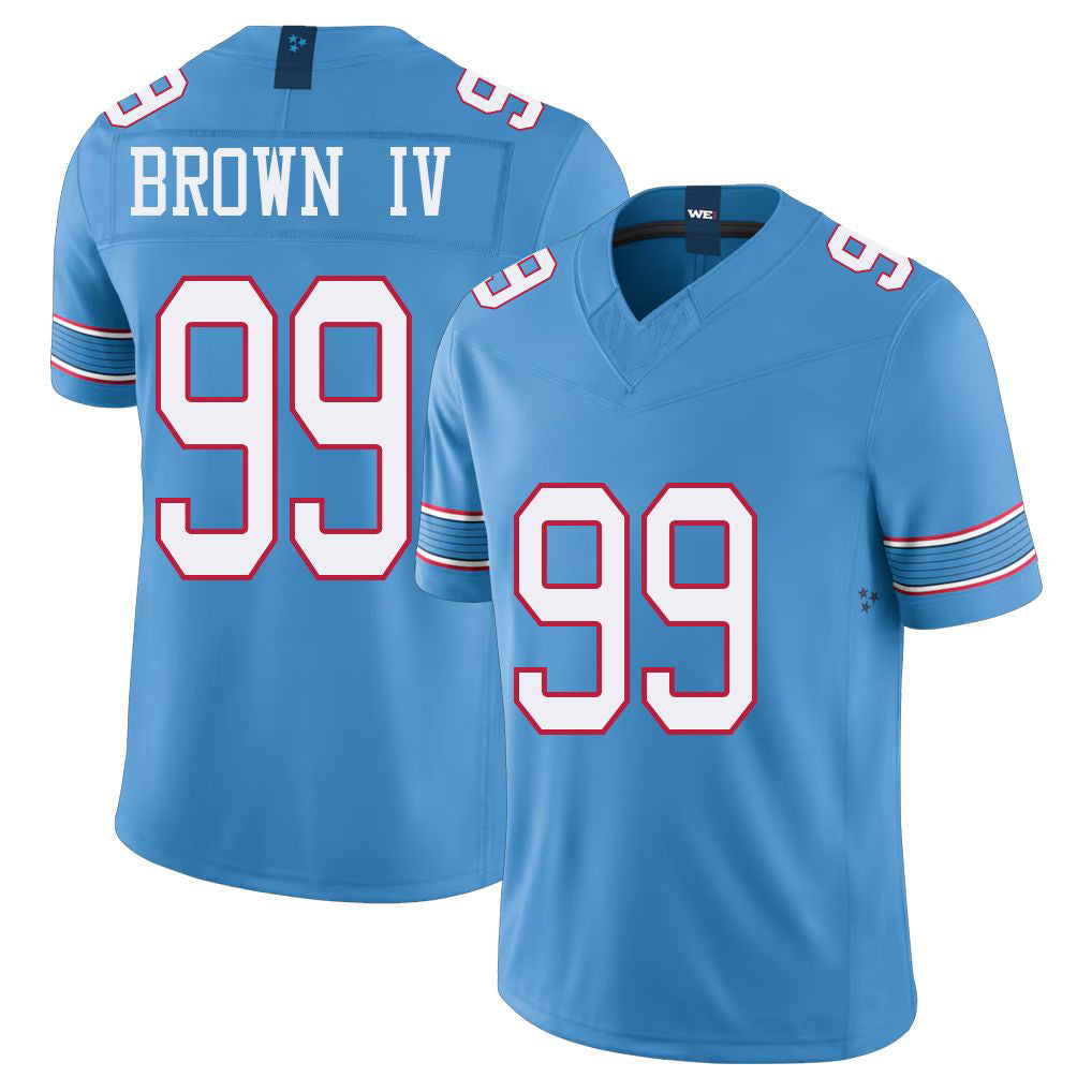 Tennessee #99 Brown IV Player Football V Neck Short Sleeve Light Blue Jersey Earnest For Men Youth Women Gift