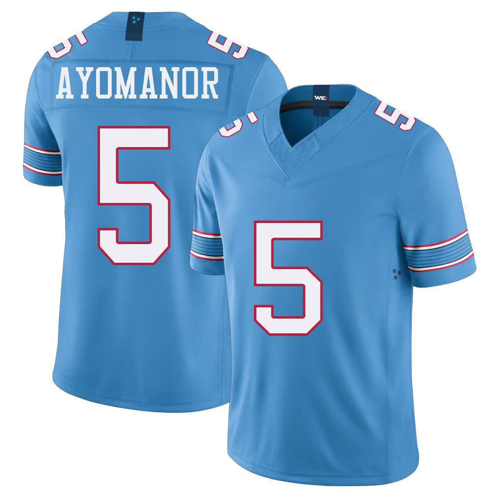 Tennessee #5 Ayomanor Player Football V Neck Short Sleeve Light Blue Jersey Elic For Men Youth Women Gift