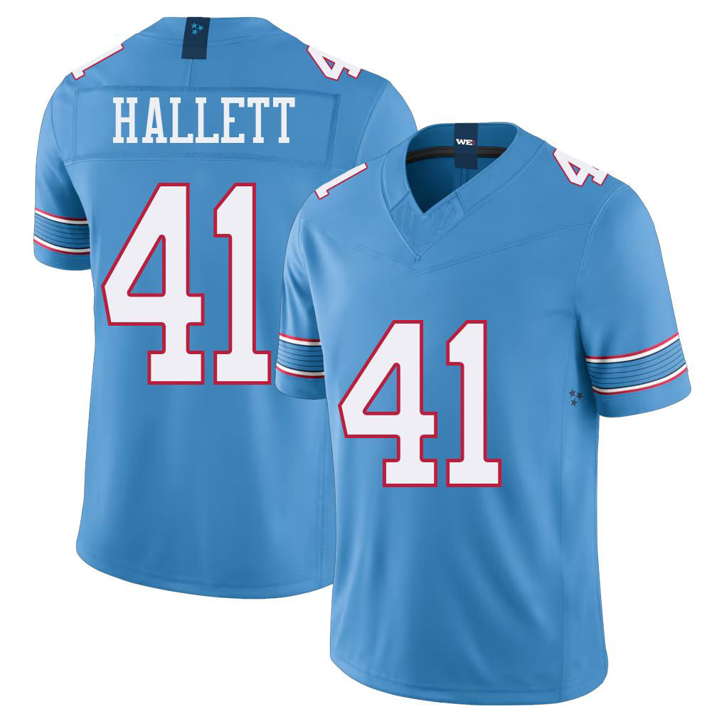 Tennessee #41 Hallett Player Football V Neck Short Sleeve Light Blue Jersey Erick For Men Youth Women Gift