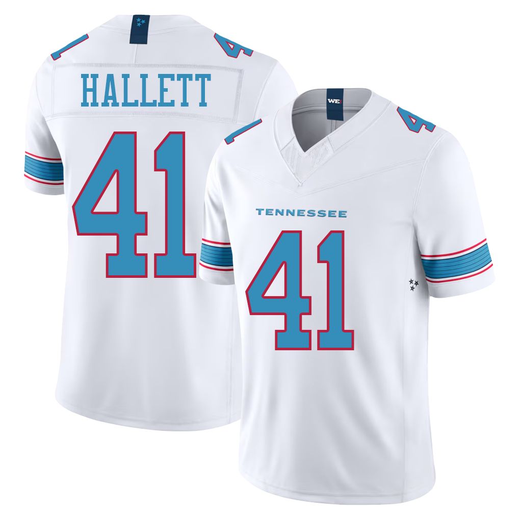 Tennessee #41 Hallett Player Football V Neck Short Sleeve White Jersey Erick For Men Youth Women Gift