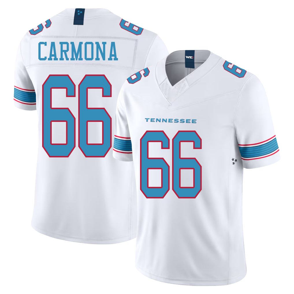 Tennessee #66 Carmona Player Football V Neck Short Sleeve White Jersey Fernando For Men Youth Women Gift